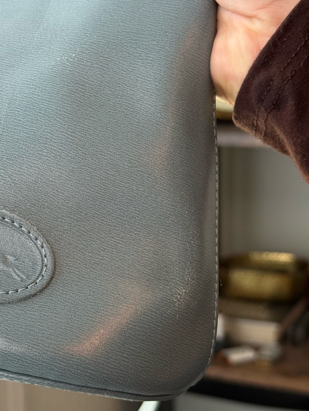 Longchamp Roseau Leather Bucket Bag Blue Grey - Picture 10 of 14